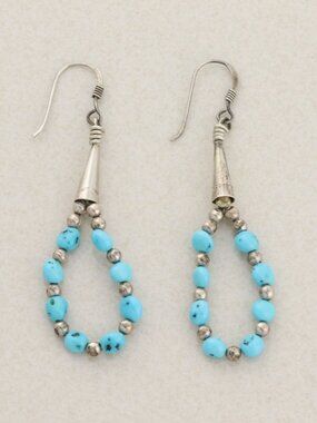 Sterling Silver Natural Turquoise Earrings Dangle Drop 2 1/2" x 3/4"